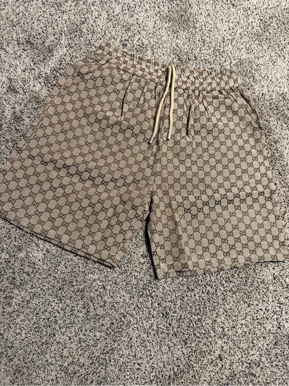 Gucci Beige and Brown Monogram Drawstring Shorts